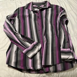 Men’s INC medium striped button down dress shirt gray, purple, pink, black